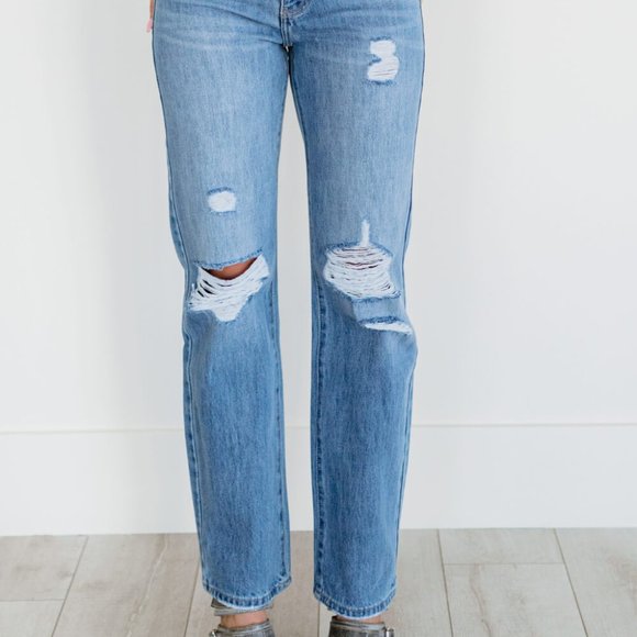 Kancan Now You're Talking Distressed Straight Leg Jeans - Picture 2 of 8